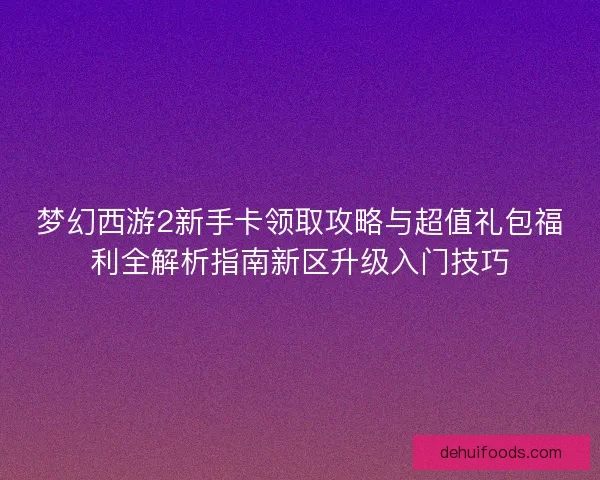梦幻西游2新手卡领取攻略与超值礼包福利全解析指南新区升级入门技巧
